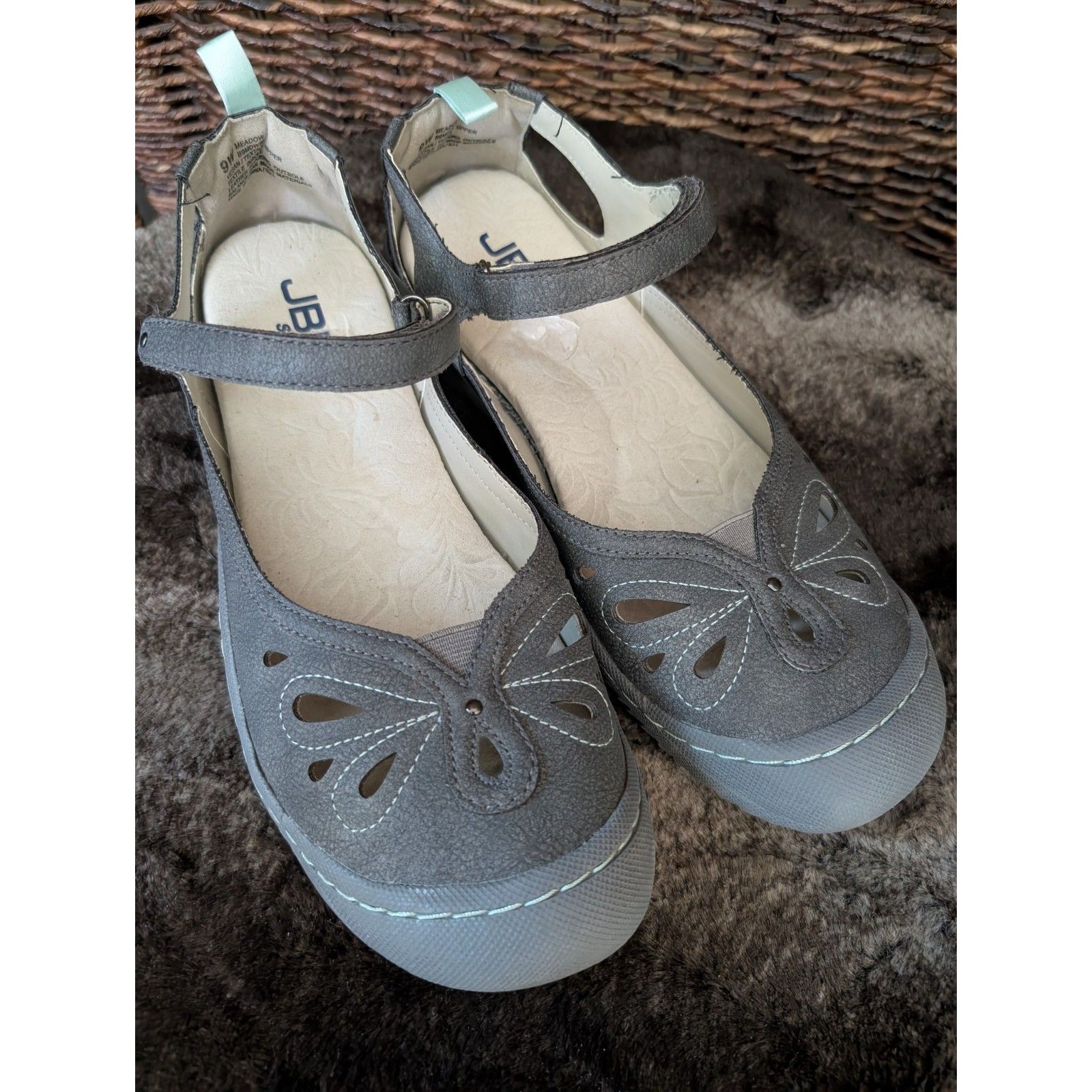 Jbu By Jambu Meadow Mary Janes Shoes 9 Flats Gray Comfort Memory Foam Vegan Boho